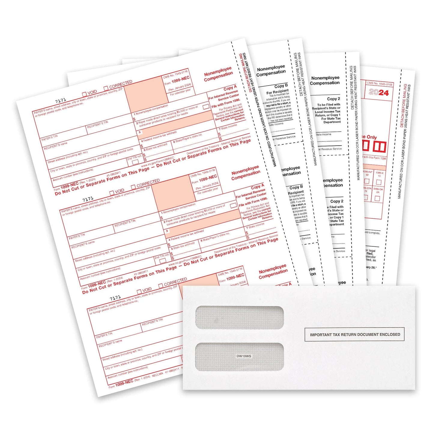 2024 Blue Summit Supplies Tax Forms, 1099-NEC Self-Seal 4-Part Tax Form BUNDLE, 25-Pack
