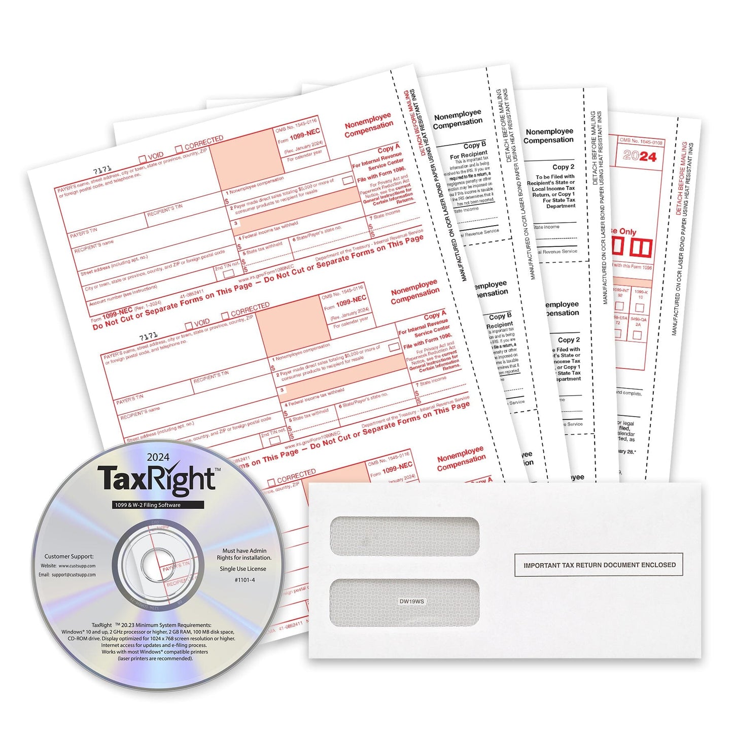 2024 Blue Summit Supplies Tax Forms, 1099-NEC Self-Seal 4-Part Tax Form BUNDLE, with Software, 25-Pack