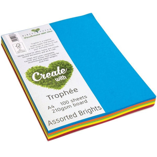 A4 210gsm Trophee Card Assorted Brights x 100's Pack
