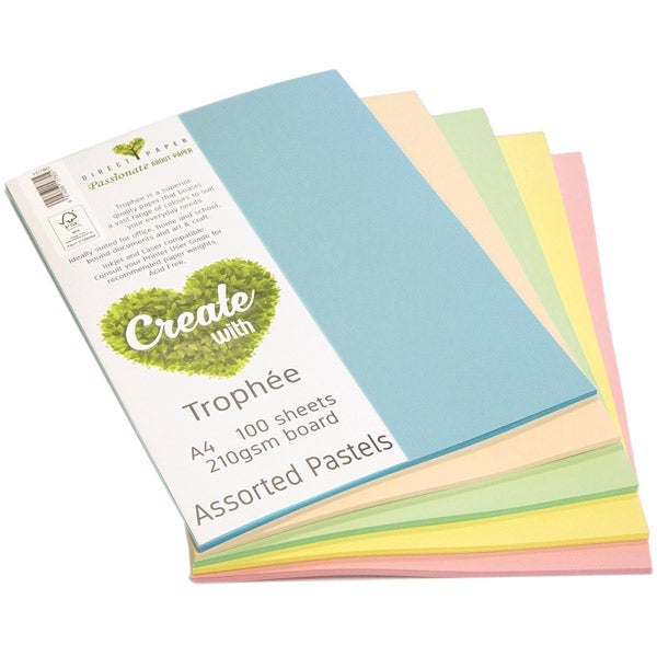 A4 210gsm Trophee Card Assorted Pastels x 100's Pack